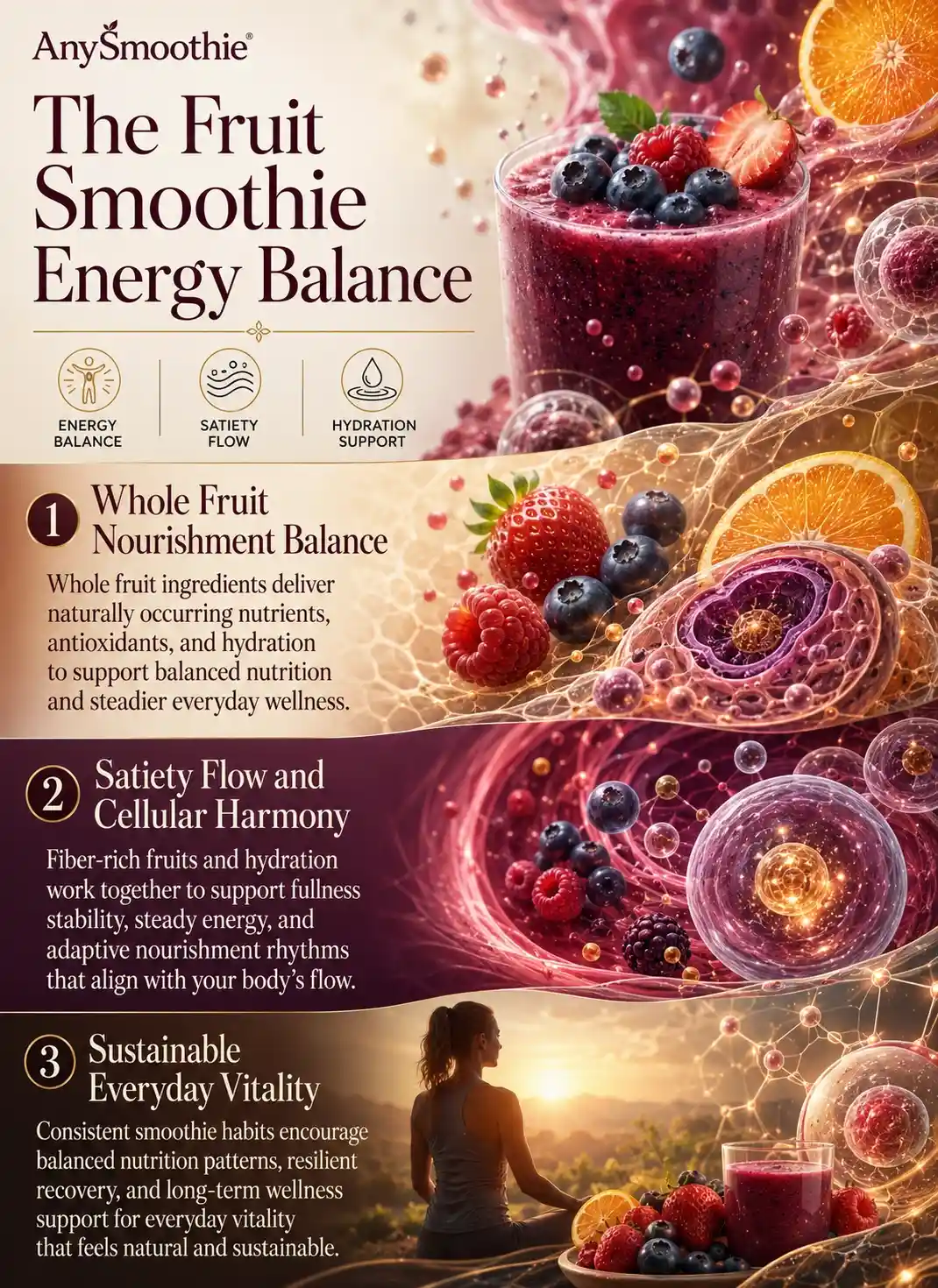 Premium wellness-science infographic explaining are fruit smoothies fattening, featuring fruit smoothie energy balance, satiety support, hydration wellness, and sustainable metabolic harmony with berries, citrus fruits, and biological-inspired visual storytelling.