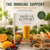 The Immune Support Smoothie Guide book banner featuring a colorful immune-support smoothie surrounded by fresh fruits, vegetables, yogurt, seeds, and the AnySmoothie logo in a bright modern kitchen.
