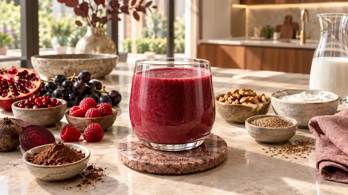 Pomegranate, black grape, raspberry, beetroot and cacao smoothie for endothelial glycocalyx support